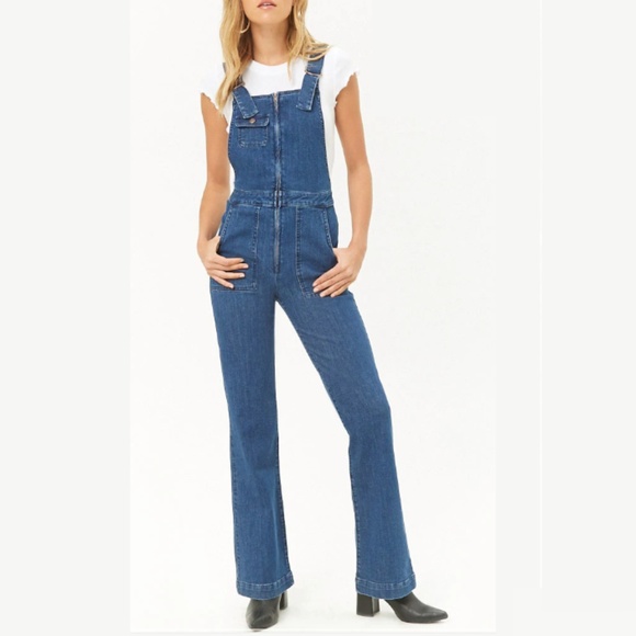 zip front denim overalls